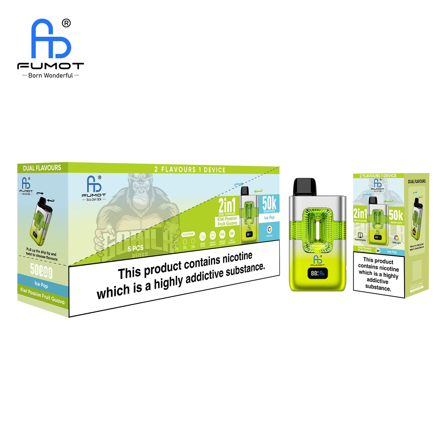 Randm FUMOT ECO 2IN1 50K Ice Pop & Kiwi Passion Fruit Guava Geschmack