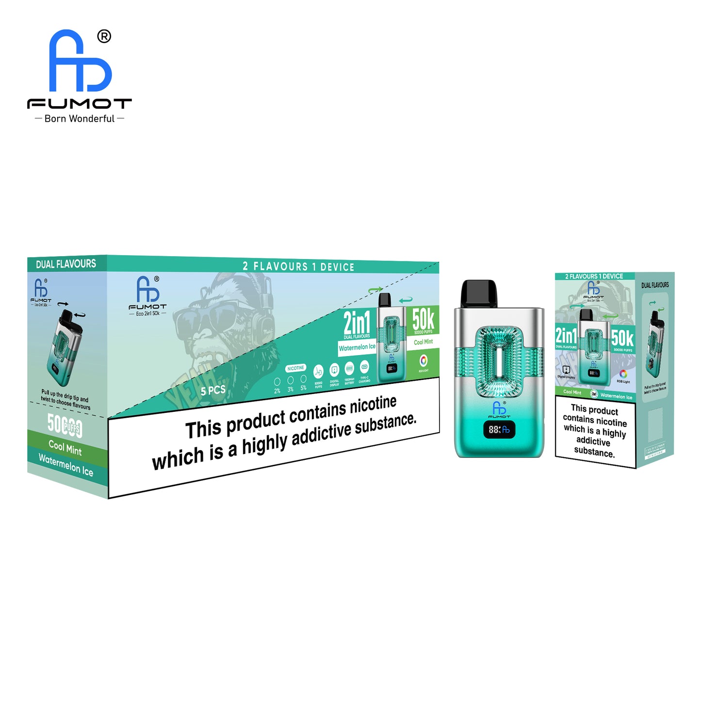 FUMOT 50K Puffs Vape ECO 2IN1  Cool Mint & Watermelon Ice