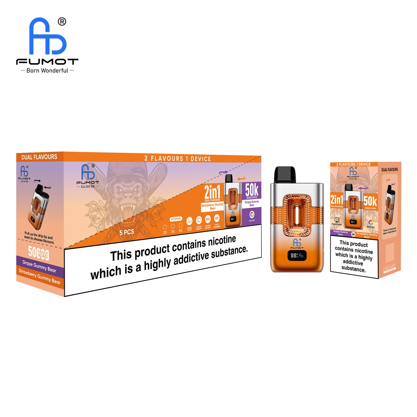 Grape Gummy Bear & Strawberry Gummy Bear FUMOT ECO 2IN1 50K Vape